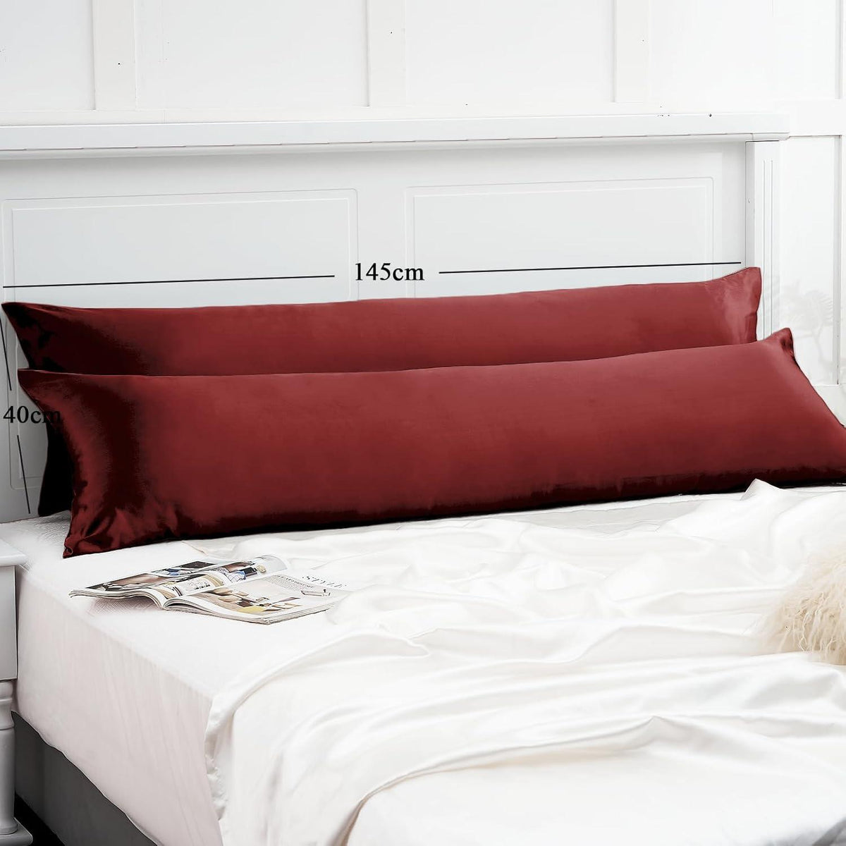 Satin Seitenschläferkissenbezug 40x145 Rot mit Haargummis