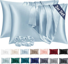 Satin Kissenbezug 2er Set 40x80 Hellblau mit Haargummis