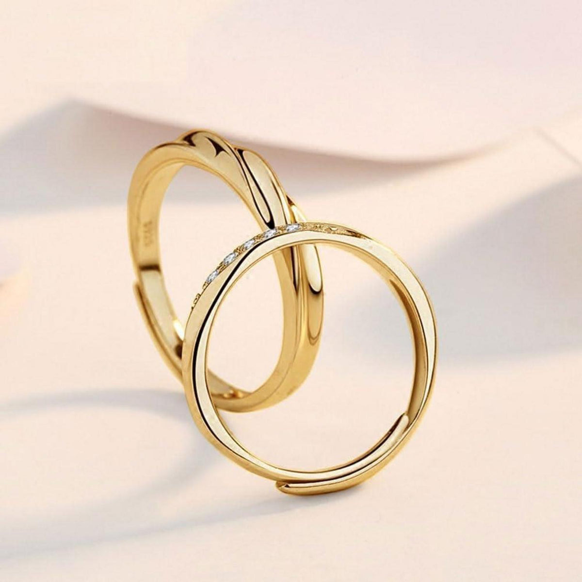 Verstellbare Partnerringe 925 Sterling Silber Gelbgold Vergoldet Zirkonia