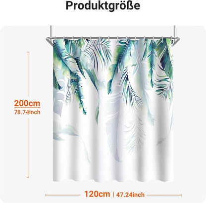 Duschvorhang 120x200cm Grün Blätter Wasserdicht Waschbar Textil
