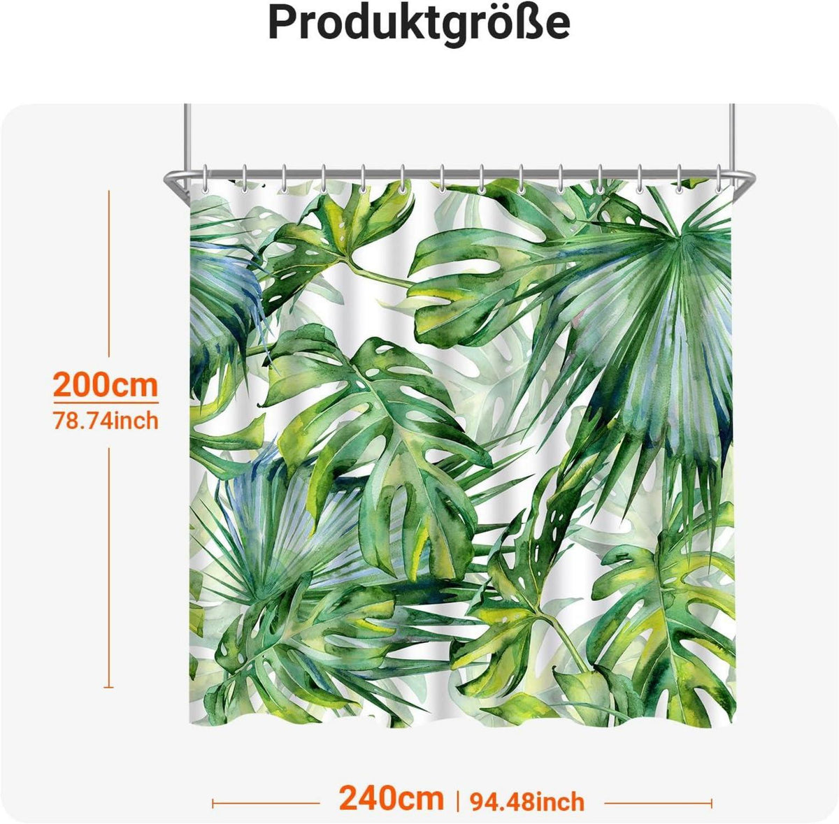 Duschvorhang 240x200cm Grün Blätter Wasserdicht Antischimmel Polyester