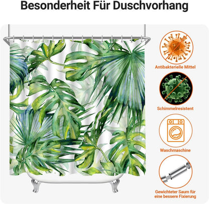 Lerores Duschvorhang 100x200cm Grün Blätter Wasserdicht Antischimmel Stoff