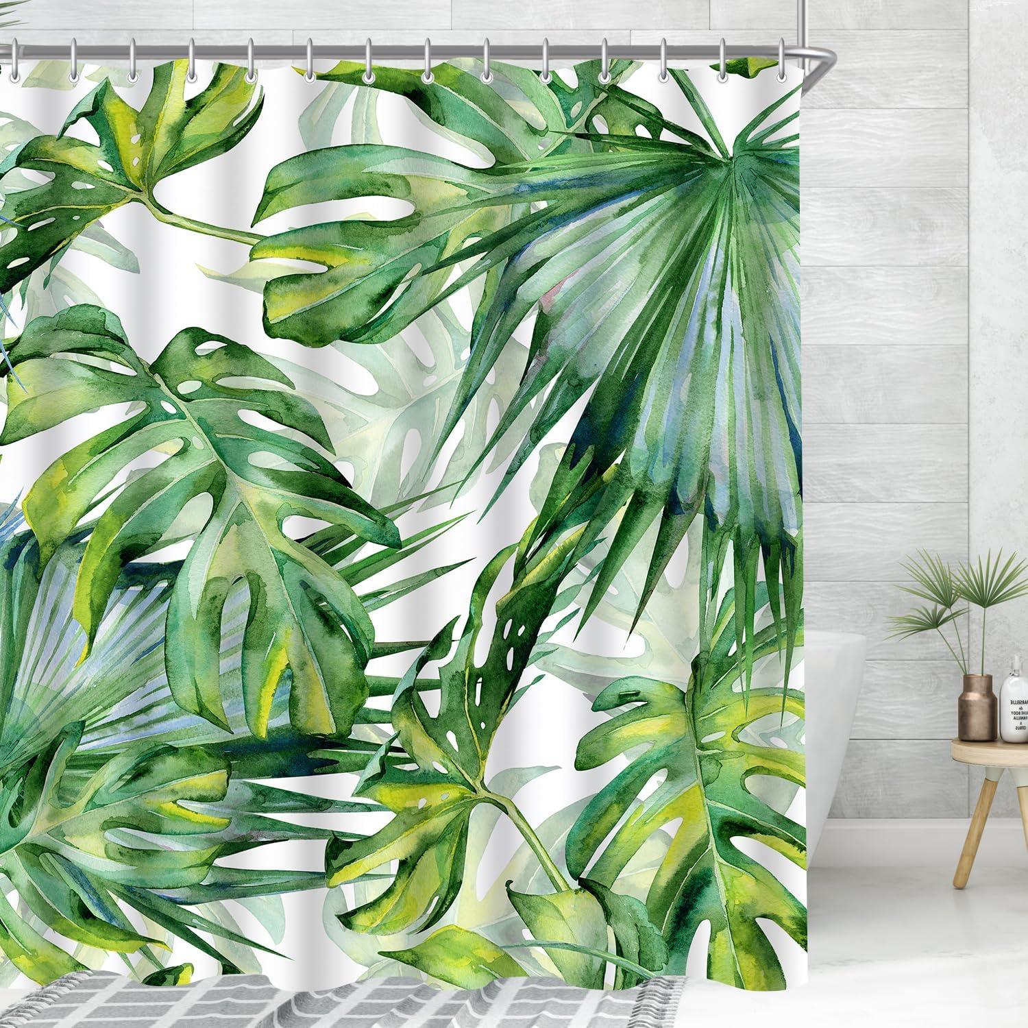 Duschvorhang 100x200cm Grün Blätter Wasserdicht Antischimmel Textil