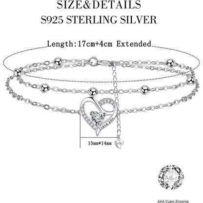 Damen Armband Silber 925 Doppelherz Zirkonia verstellbar