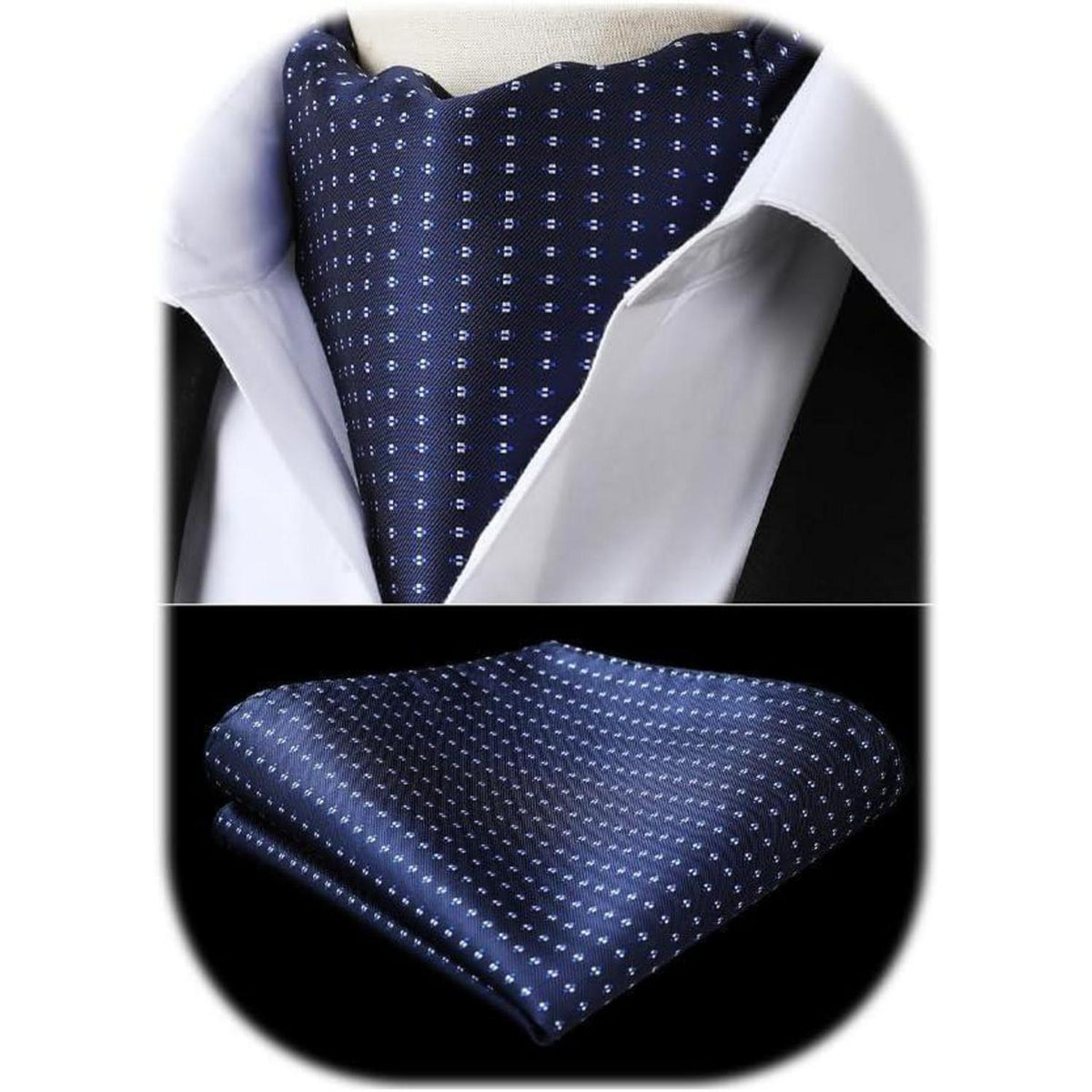 Herren Krawattenschal & Einstecktuch Set Dunkelblau Paisley Seide