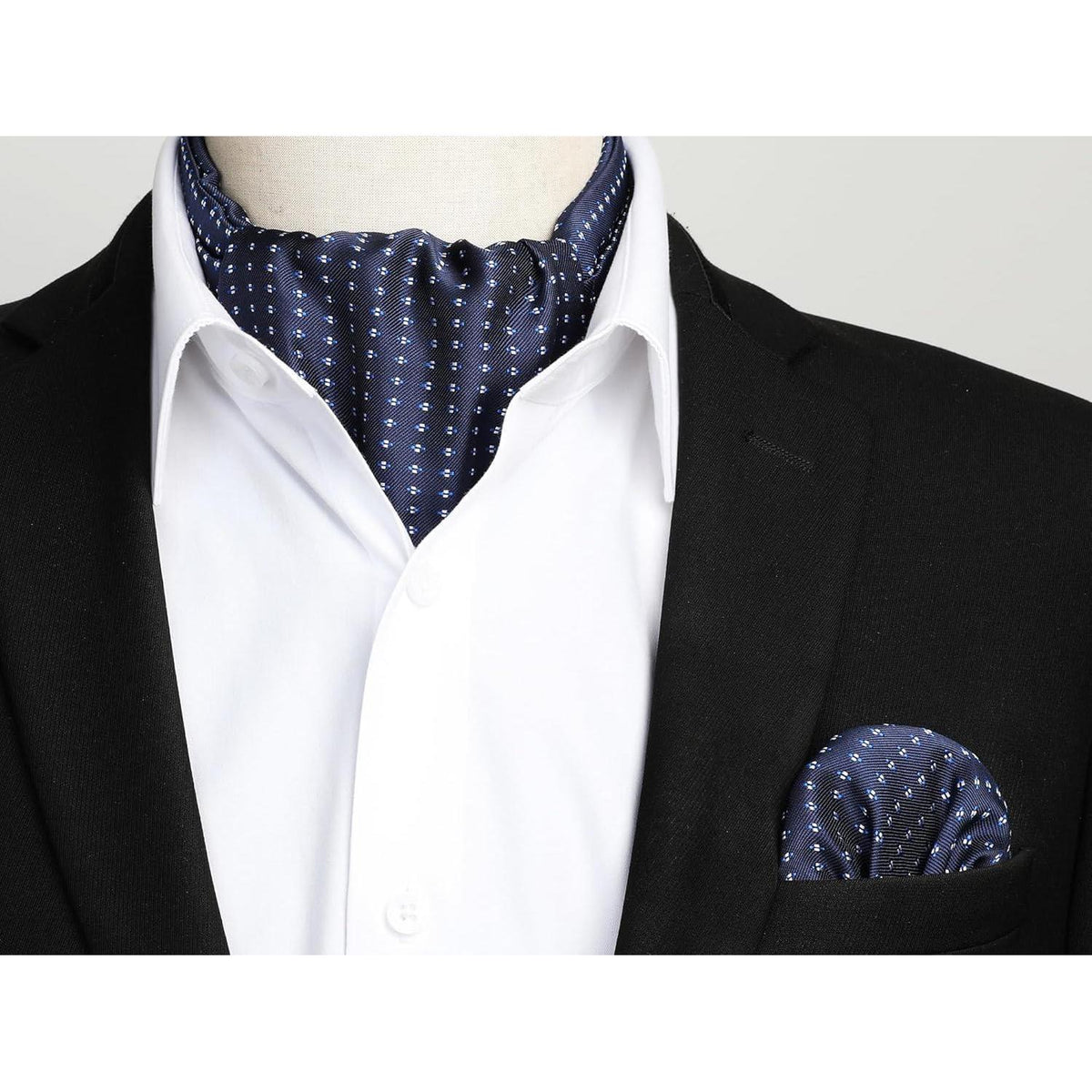 Herren Krawattenschal & Einstecktuch Set Dunkelblau Paisley Seide