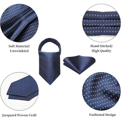 Herren Krawattenschal & Einstecktuch Set Dunkelblau Paisley Seide