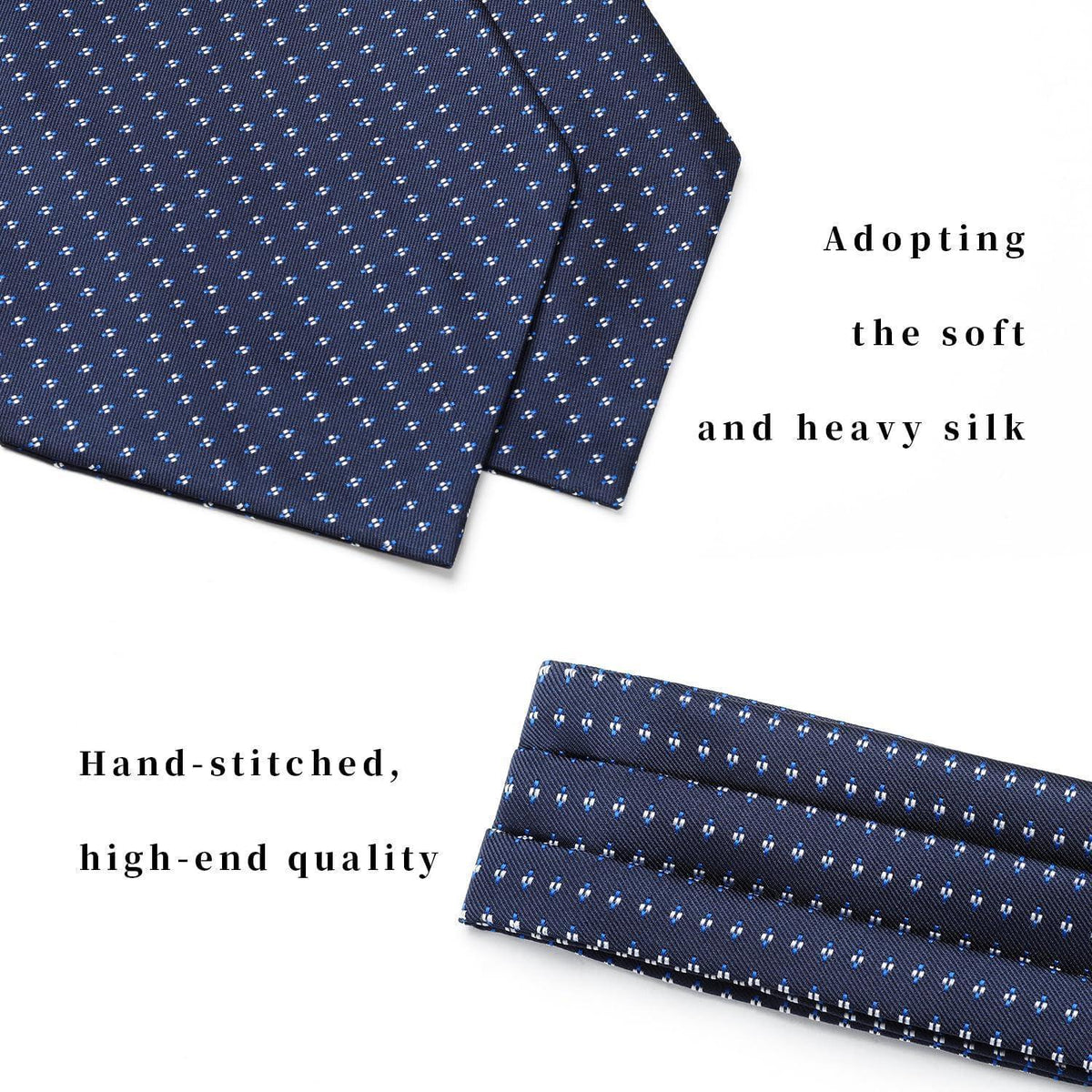 Herren Krawattenschal & Einstecktuch Set Dunkelblau Paisley Seide