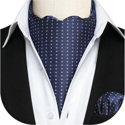 Herren Krawattenschal & Einstecktuch Set Dunkelblau Paisley Seide