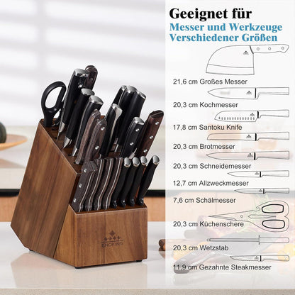 Messerhalter 25 Schlitze Akazienholz Küchenmesser & Schere/Wetzstahl