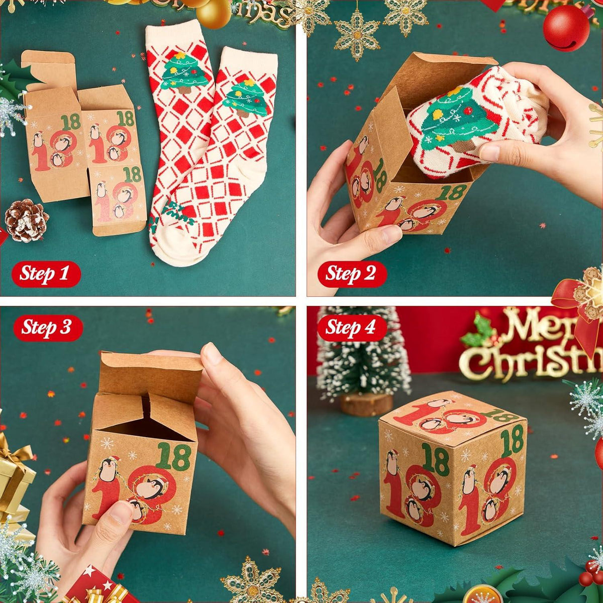 24er Adventskalender Socken Set Weihnachten Geschenkboxen Festliche