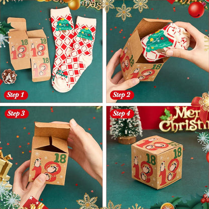 24er Adventskalender Socken Set Weihnachten Geschenkboxen Festliche