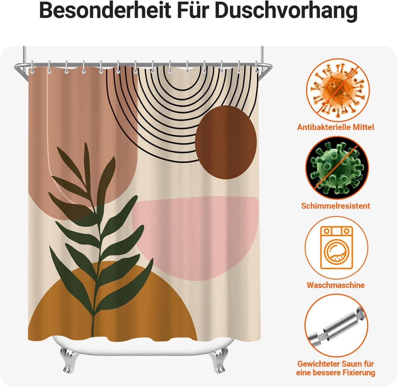 Lerores Duschvorhang Blätter Muster 240x200cm Wasserabweisend Anti-Schimmel