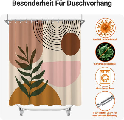 Lerores Duschvorhang Blätter Muster 240x200cm Wasserabweisend Anti-Schimmel