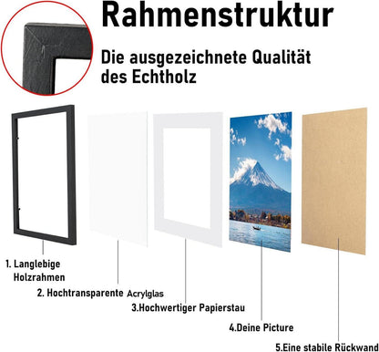 Bilderrahmen A3 Echtholz Kieferholz Fotorahmen mit Acrylglas Schwarz