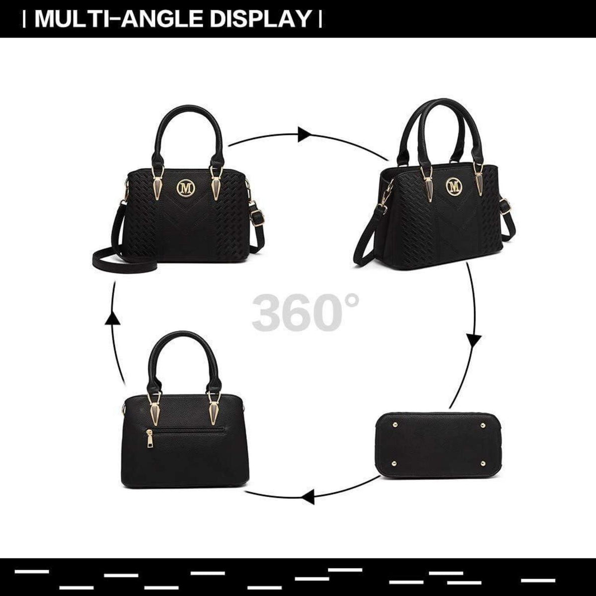 Elegante Henkeltasche Damen mit Geldbörse, Schwarz