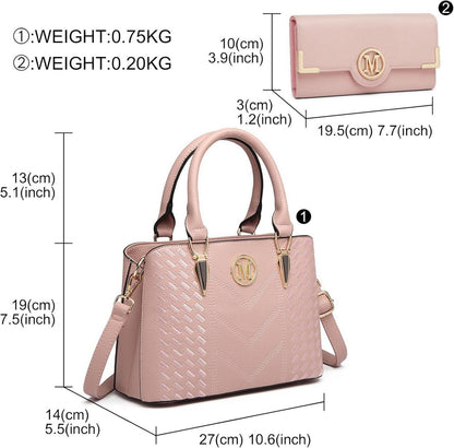 Handtasche Damen Set Rosa PU-Leder Geldbörse