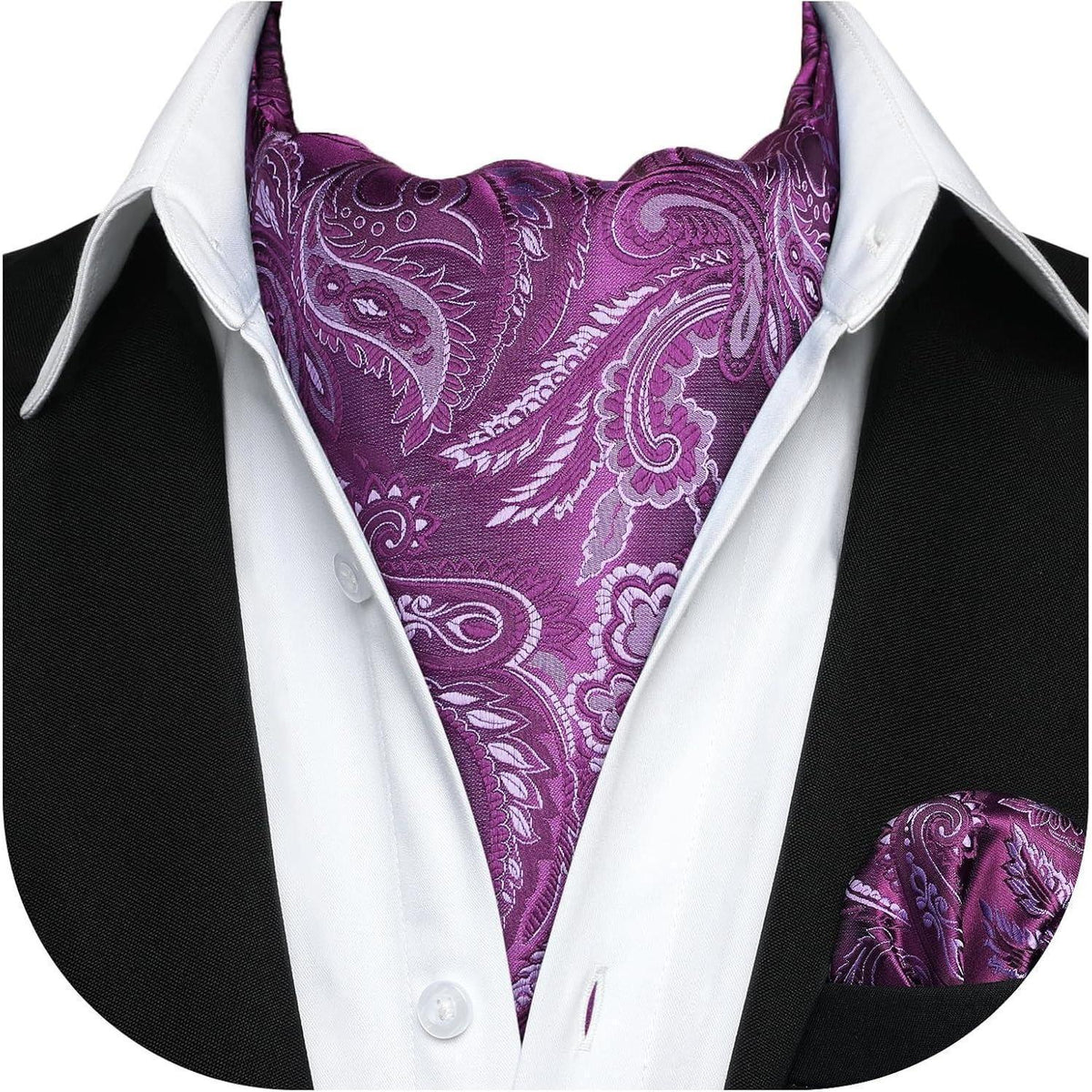 Herren Krawattenschal & Einstecktuch Set Lila Paisley