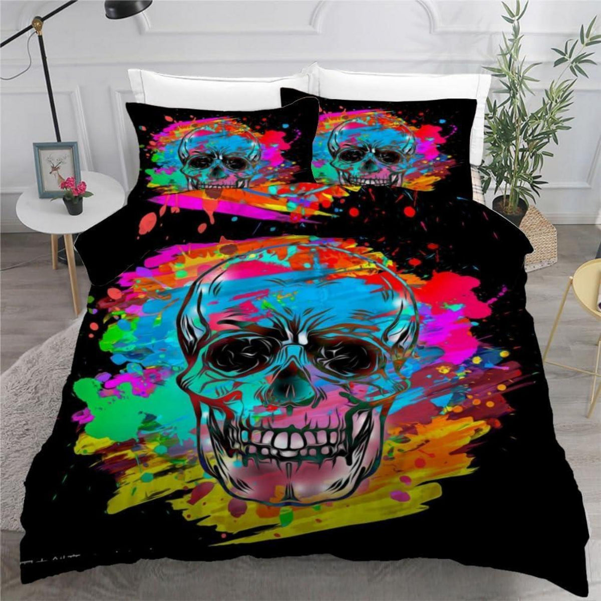 Schädel 3D Bettwäsche-Set 220x240 cm | Mikrofaser Bettbezug & Kissenbezüge