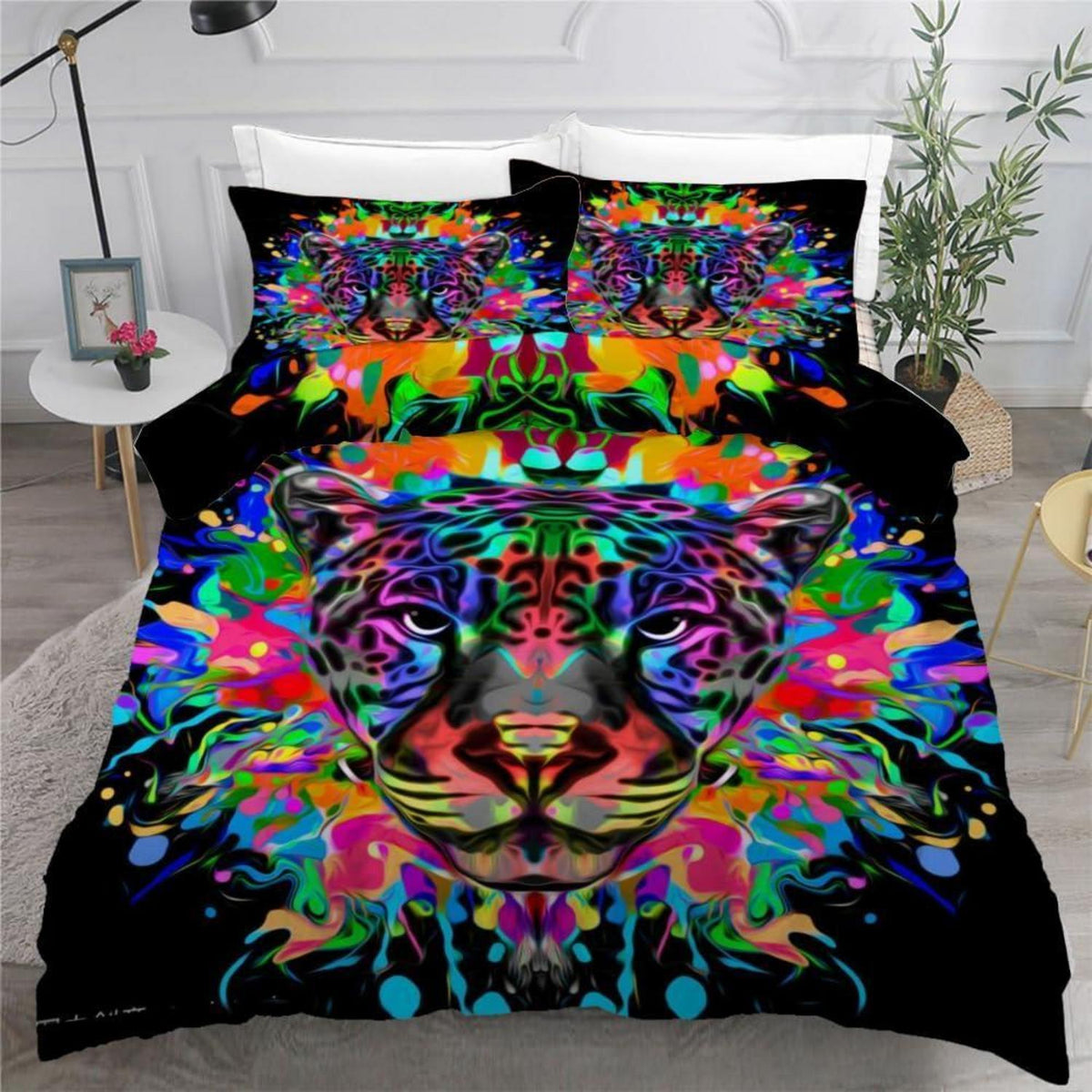 Leopard 3D Bettwäsche-Set 220x240 cm | Mikrofaser & Graffiti Design