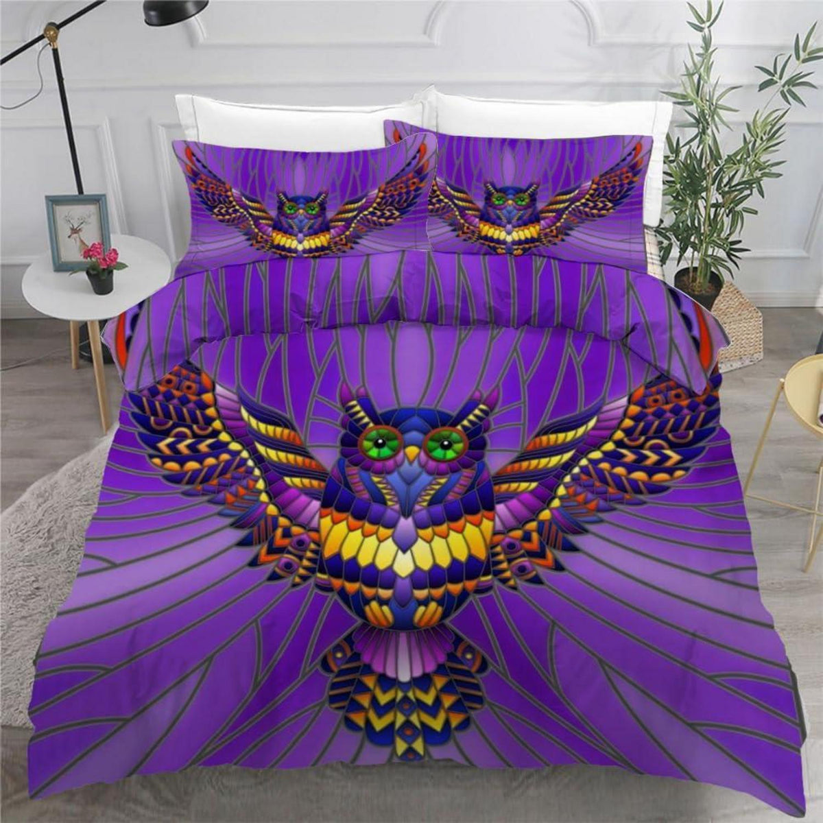 Eulen-Bettwäsche-Set 135x200 cm | Mikrofaser | 4-teilig