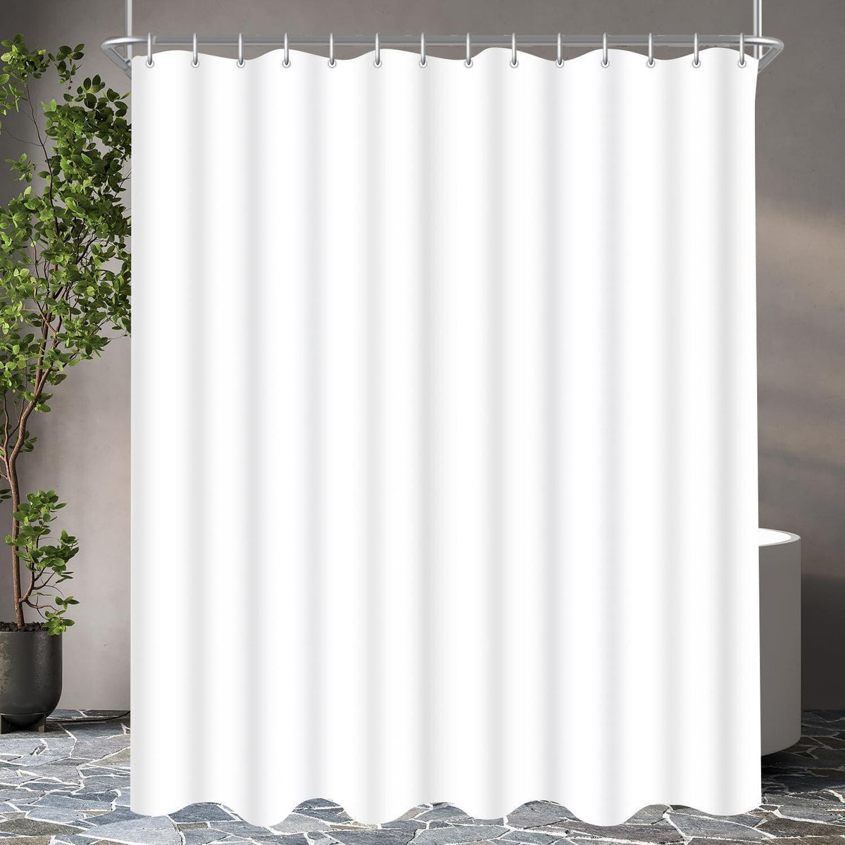 Duschvorhang Reinweiß 240x200cm Textil Wasserabweisend Waschbar