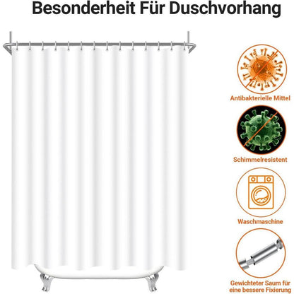 Duschvorhang Reinweiß 240x200cm Textil Wasserabweisend Waschbar
