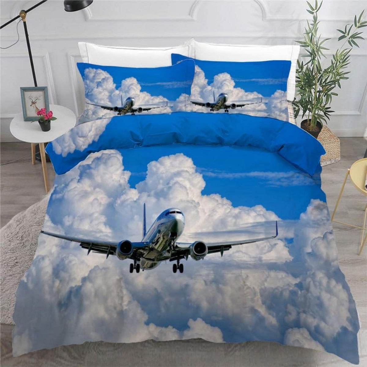 Flugzeug Kinderbettwäsche Set 135x200 cm 4-teilig Mikrofaser