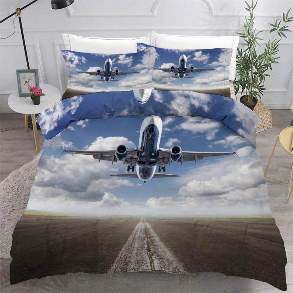 Flugzeug Kinderbettwäsche Set 135x200 cm 4-teilig Mikrofaser