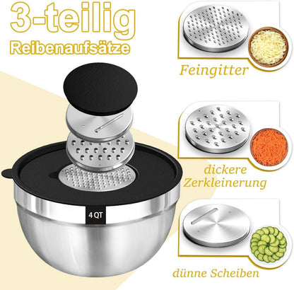 Edelstahl Rührschüssel Set 5er Stapelbar Reibe Luftdicht