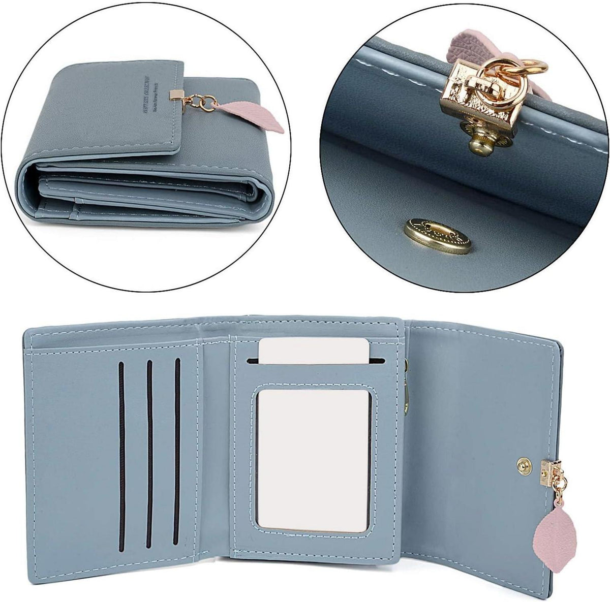 Kleines Damen Portemonnaie Kunstleder Blau 5 Fächer Mode