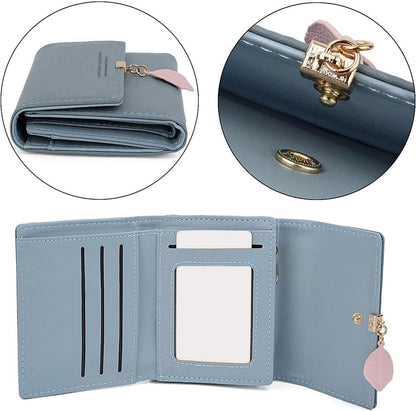 Kleines Damen Portemonnaie Kunstleder Blau 5 Fächer Mode