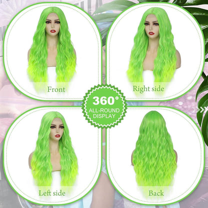 Grüne Cosplay Perücke 28 Zoll – Lange, Wellige Synthetik Perücke