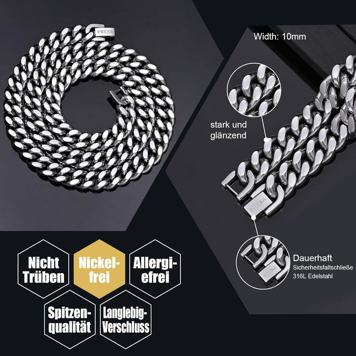 Herren Panzerkette 18 Karat Vergoldet Edelstahl 10/12mm
