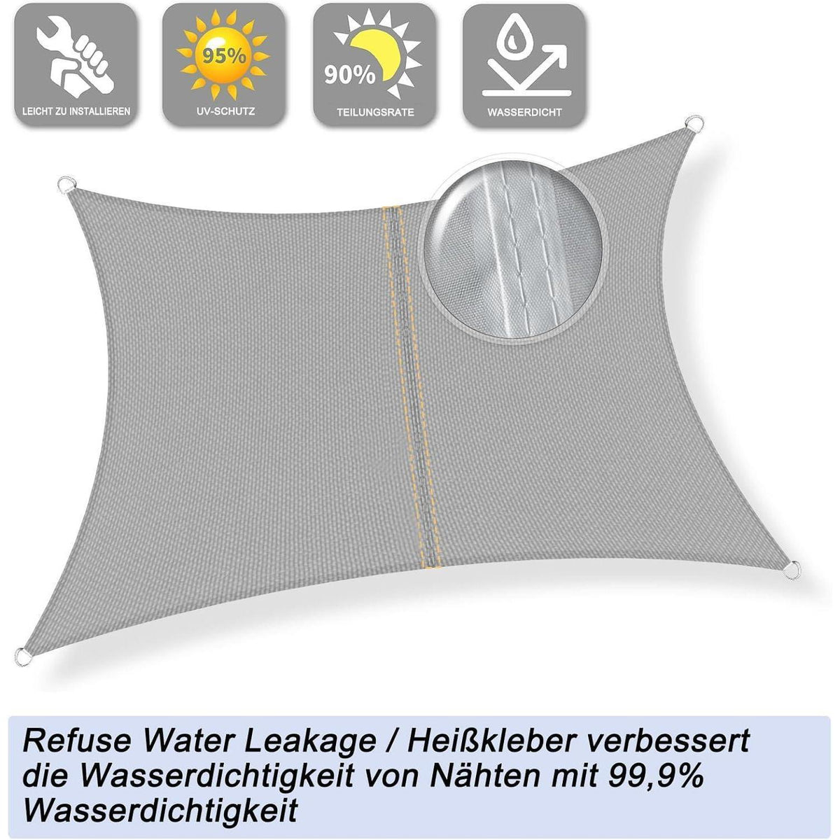 Wasserdichtes Sonnensegel Grau 4x5m mit UV-Schutz