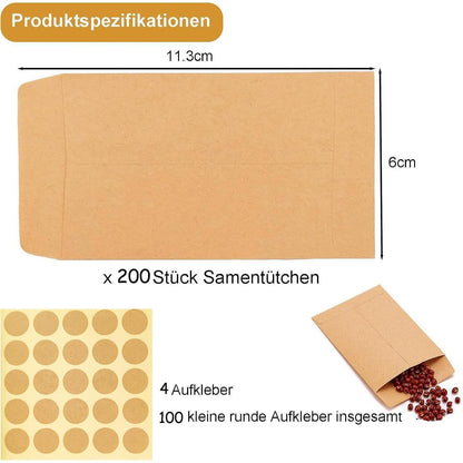 200 Mini Papiertüten Braun 6x10cm mit 100 Aufklebern
