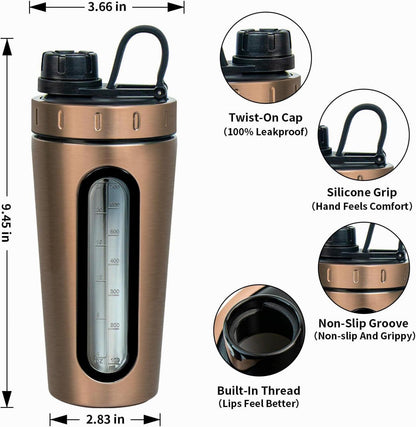TOOFEEL Edelstahl Protein Shaker Flasche 28 oz sichtbares Fenster auslaufsicher