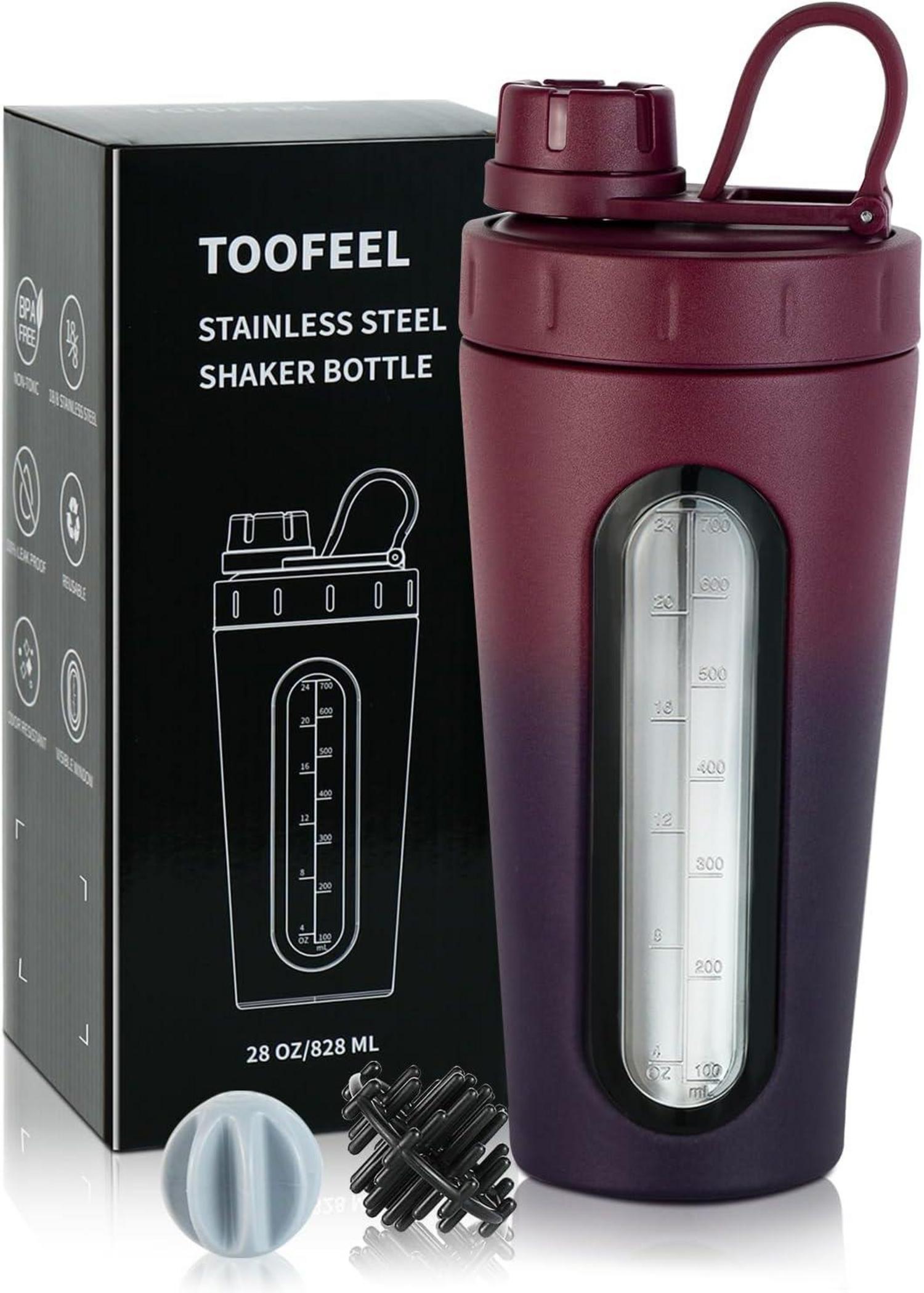 Protein Shaker Edelstahl 28 oz mit 2 Kugeln & Fenster