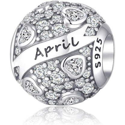 925 Sterling Silber Geburtsstein Charm Anhänger - April Herz Zirkon