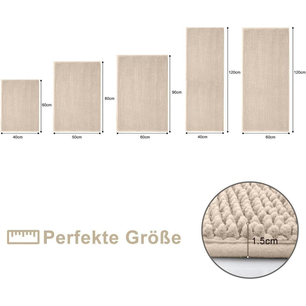 Chenille Badematte rutschfest & saugfähig 40x60 cm Beige