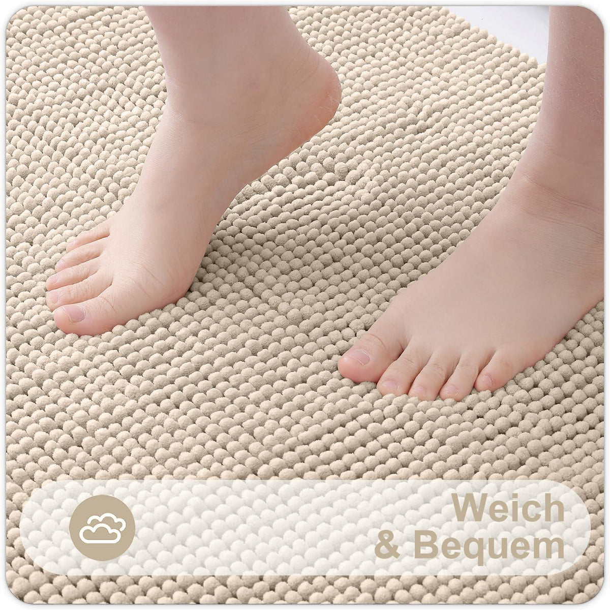 Chenille Badteppich rutschfest, saugfähig, 60x120 cm Beige