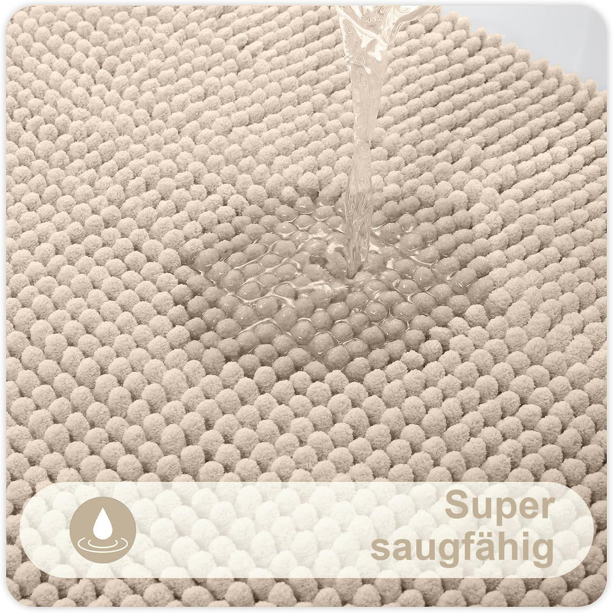 Chenille Badteppich rutschfest, saugfähig, 60x120 cm Beige