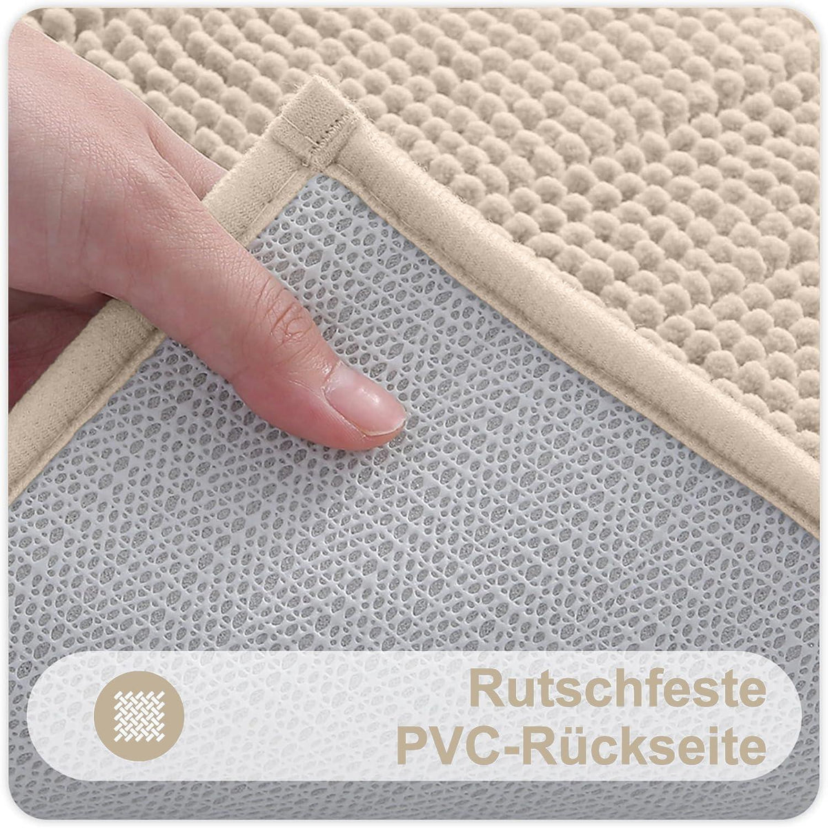 Chenille Badteppich rutschfest, saugfähig, 60x120 cm Beige