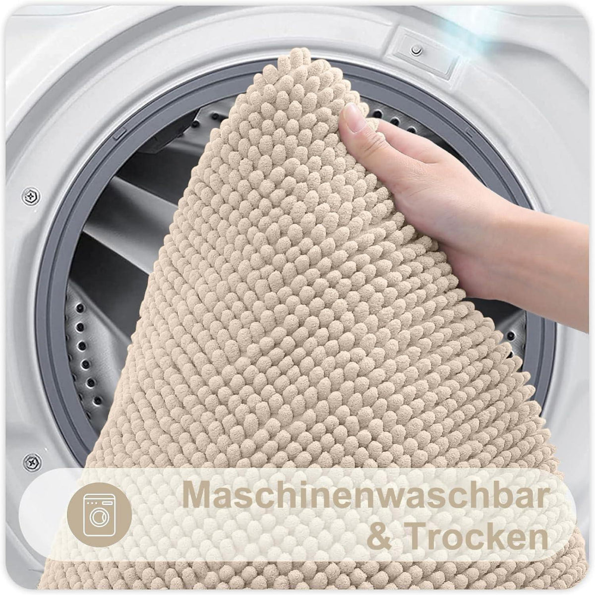 Chenille Badteppich rutschfest, saugfähig, 60x120 cm Beige