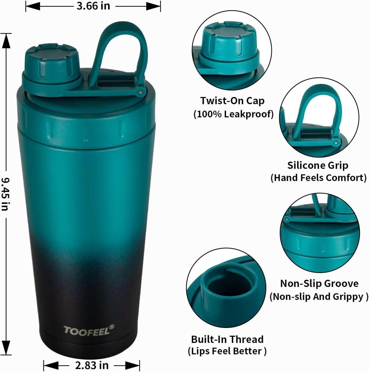 TOOFEEL Edelstahl Shaker Flasche für Protein Shakes, doppelwandig, isoliert