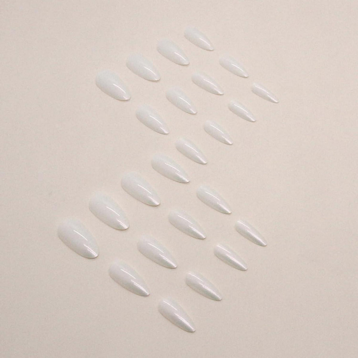 24 Stk. Weiß Mandel Nägel Press on Nails Mittel, Glossy