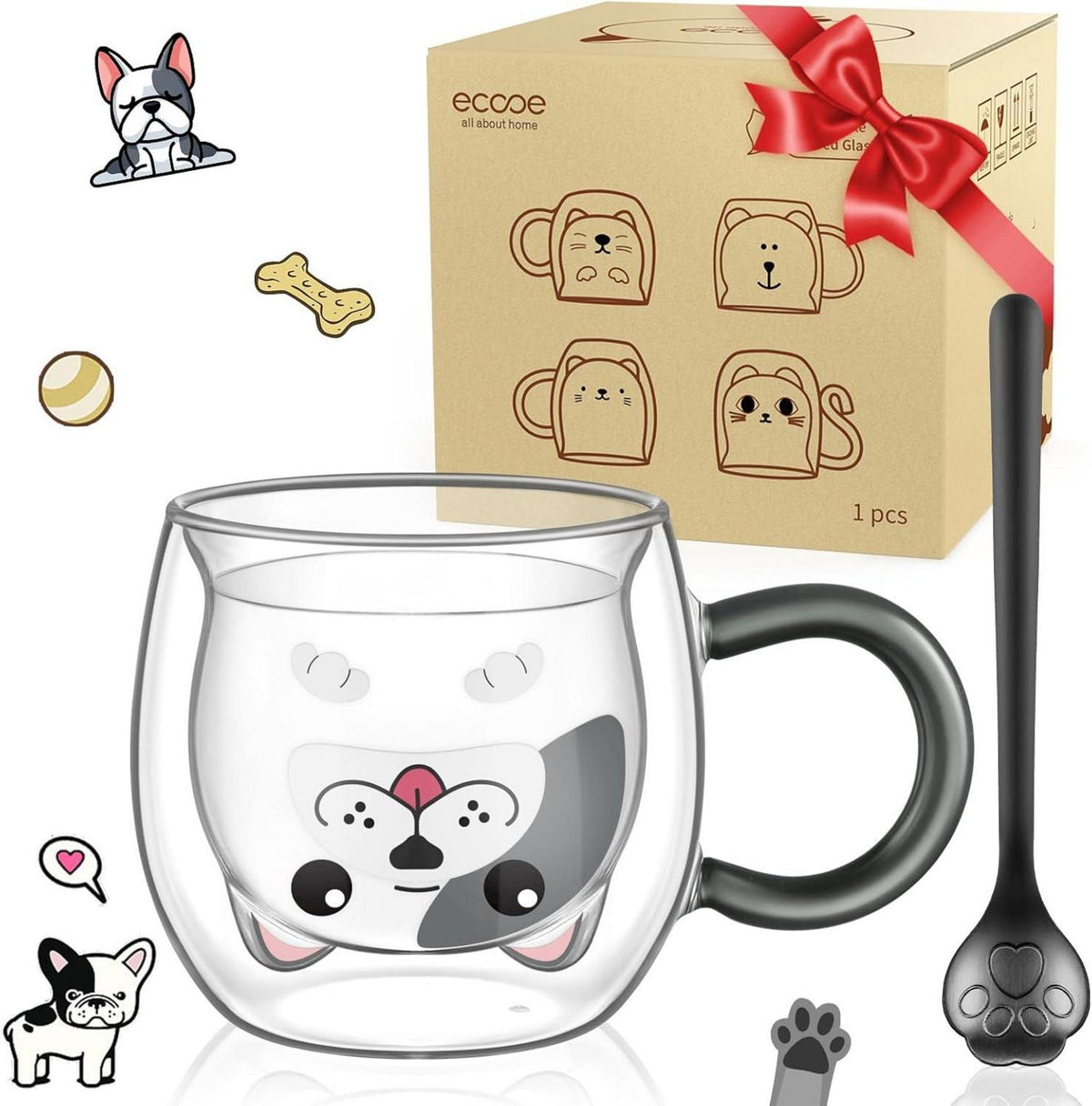 Doppelwandige Hund Tasse 280ml mit Löffel - Geschenk für Tierliebhaber