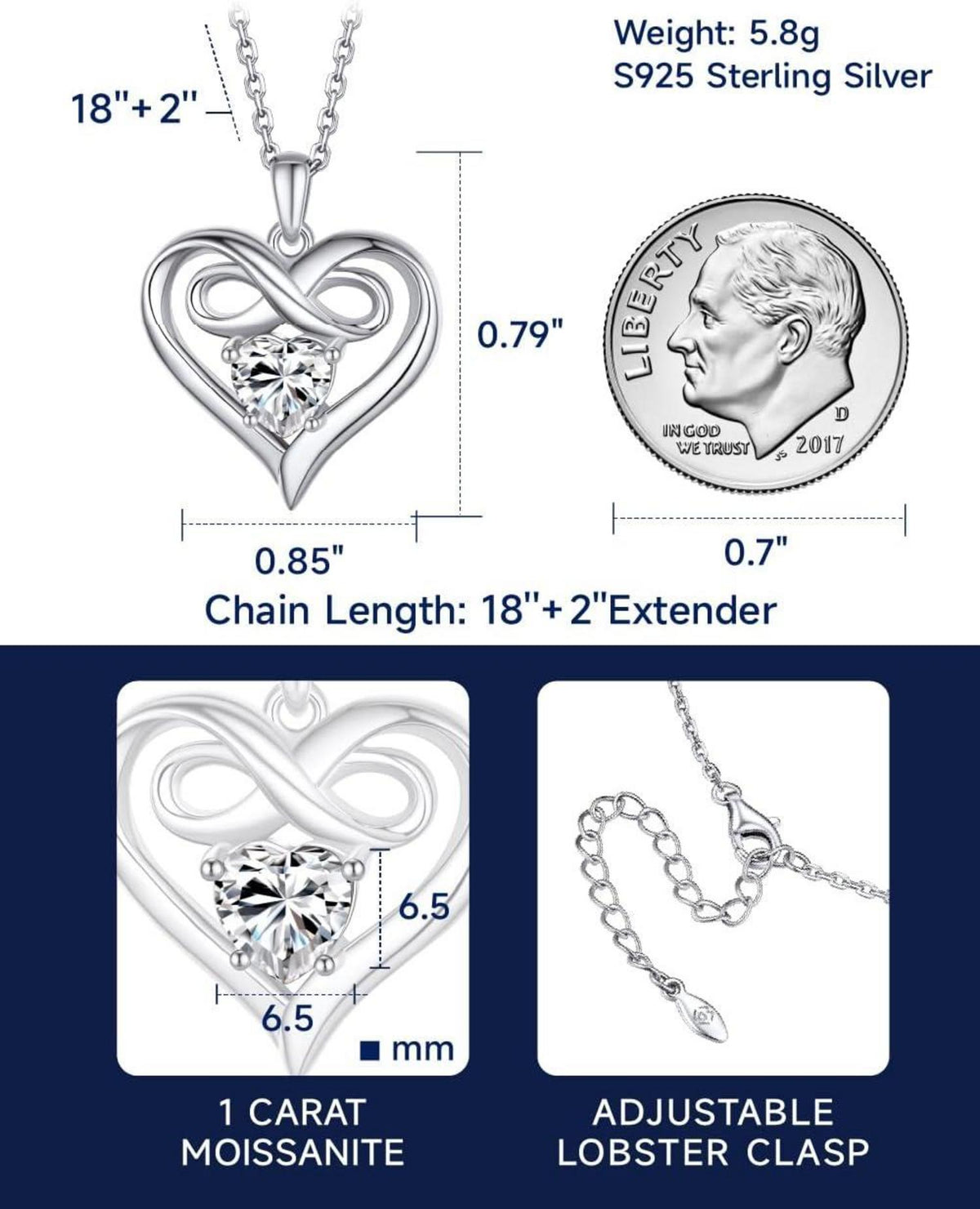 Herzkette Damen 1 Karat Moissanite Diamant Silber 925 Anhänger Rose