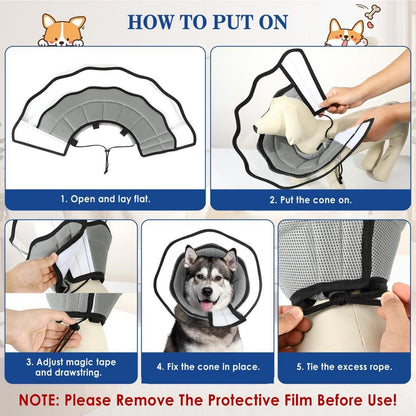 VavoPaw Schutzkragen Hund PVC Transparent Verstellbar Grau XXL