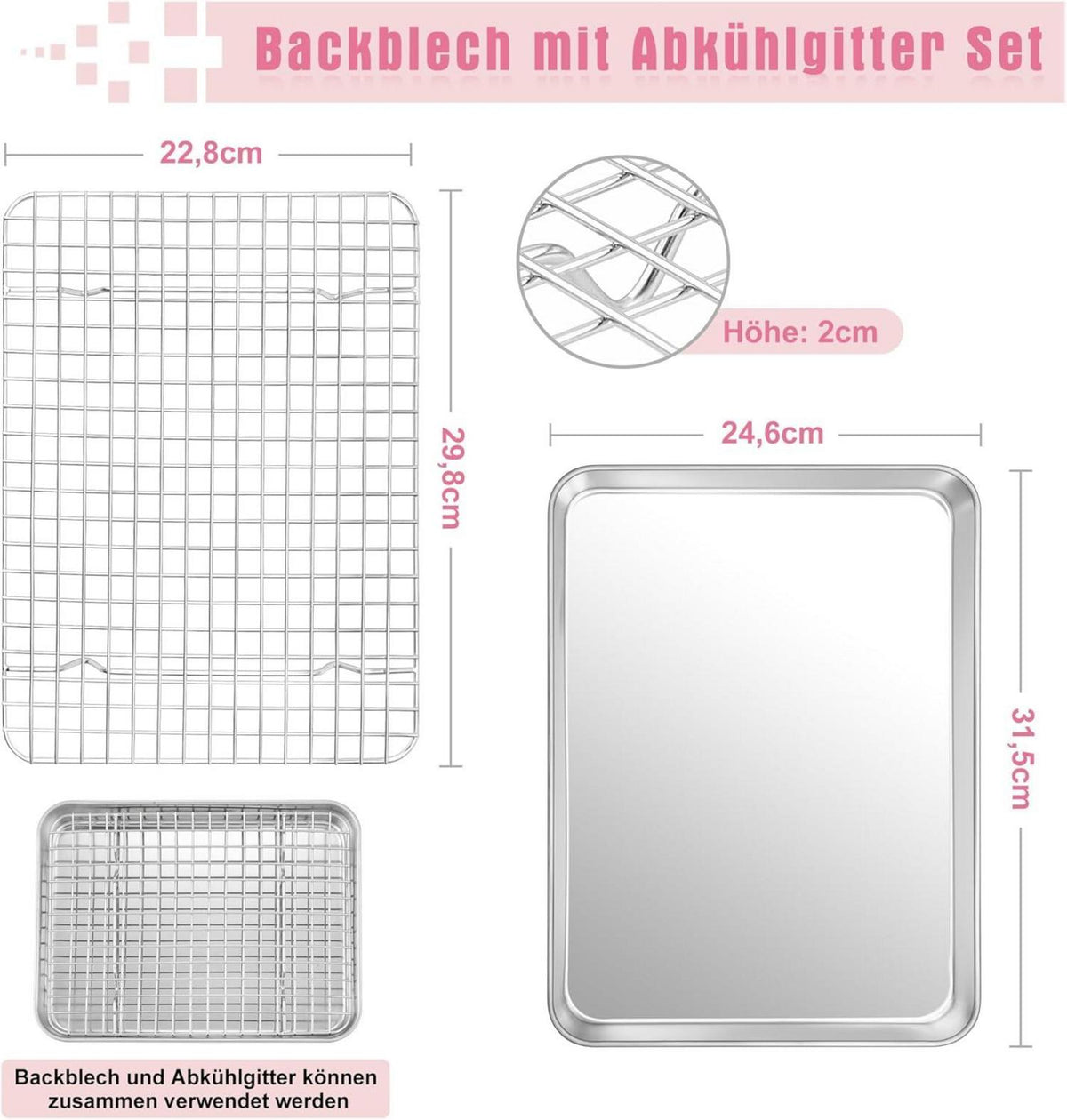 HaWare Backblech mit Abkühlgitter Edelstahl 31,5 x 24,6 x